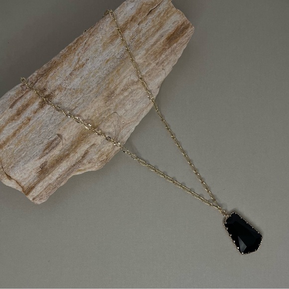 Large Black Glass Pendant Elegant Necklace - Dressy Boho Trendy Necklace - Picture 7 of 14